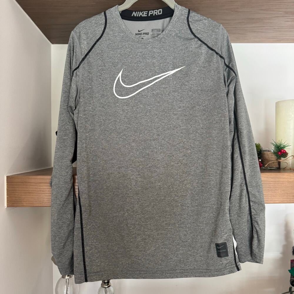 Nike Pro Dri-Fit Fitted Long Sleeve Top in Grey